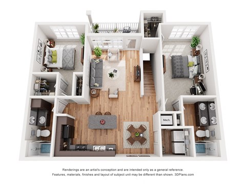 a 1 bedroom floorplan is shown in this rendering